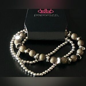 Paparazzi Metallic Silver and Brown Beaded Bracelet